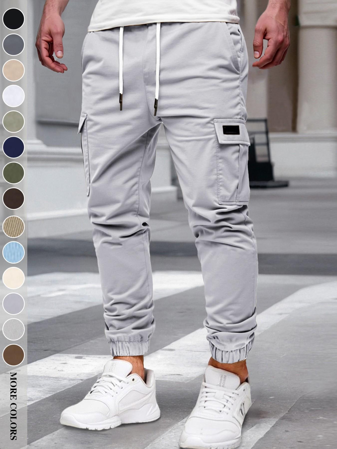 Men's Fall/Winter Everyday Urban Streetwear Cargo Jogger Pants with Cuffed Ankles and Large-Capacity Pockets, Work, Outdoor, City, Slim Fit, Trendy, Casual, Youthful, Minimalist, Versatile, Textured, Individual, Sporty