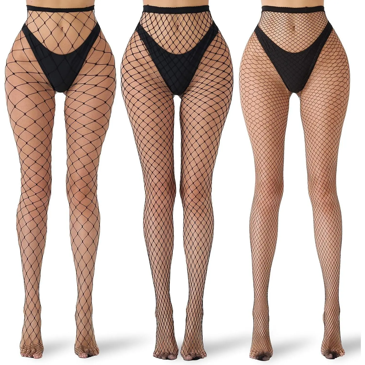 Women's fishing net stockings, sexy high waisted transparent mesh leggings, underwear, elastic open toe pantyhose, suitable for party club role-playing, Halloween carnival women's black