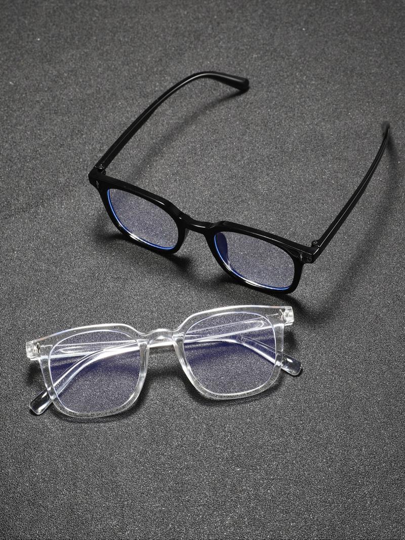 Unisex Classic Simple Non-Prescription Transparent Lens Glasses, Square Frame, Suitable for Daily Life, Office, Business Wear, 1 Pair/2 Pairs