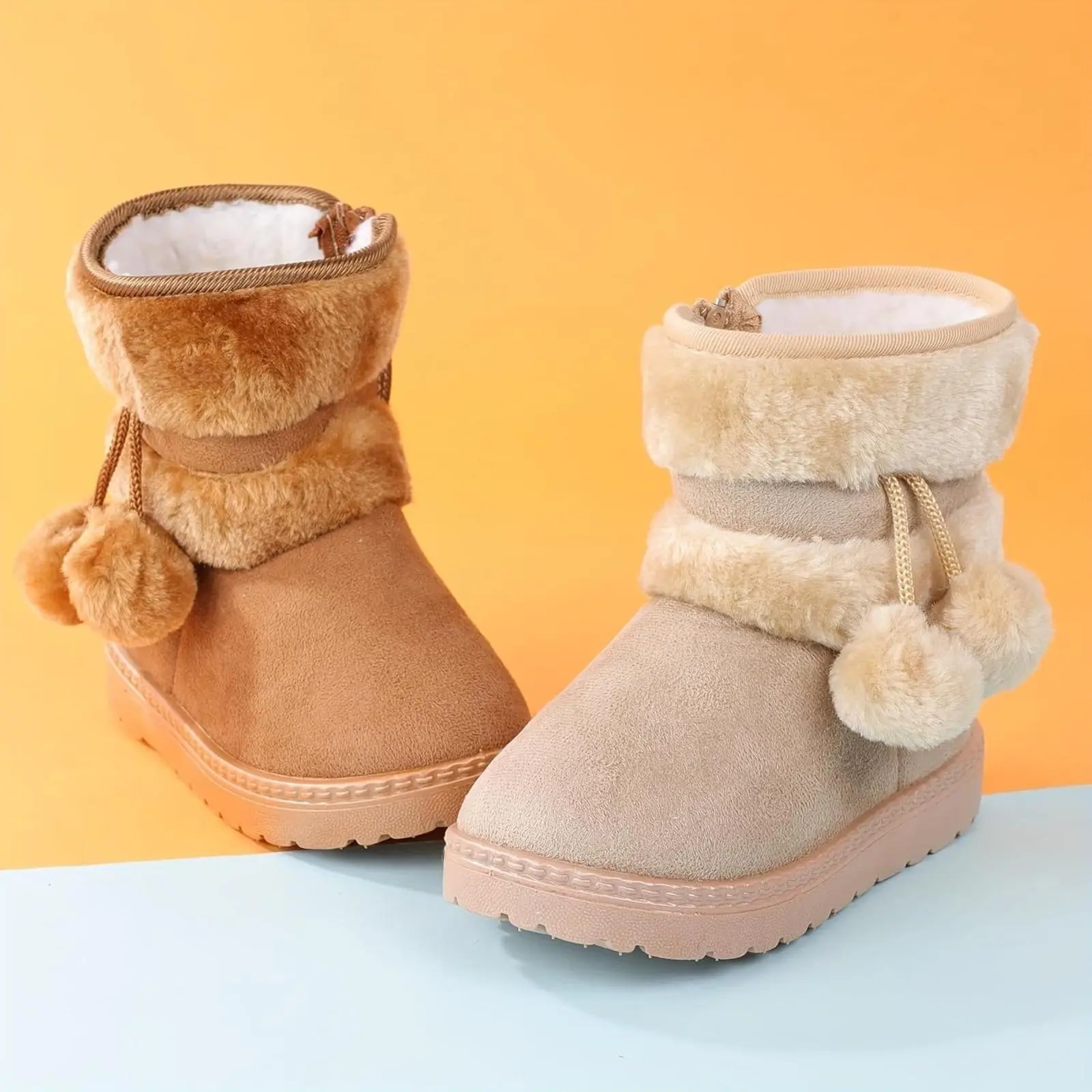 Girls Boys Pink Black,Beige Snow Boots Kids Warm Winter Boots Toddler Plush Booties Fur Lined Non-Slip New Year Holiday Outdoor Play Shoes (Toddler/Little Kid/Big Kid), Party, Round Toe