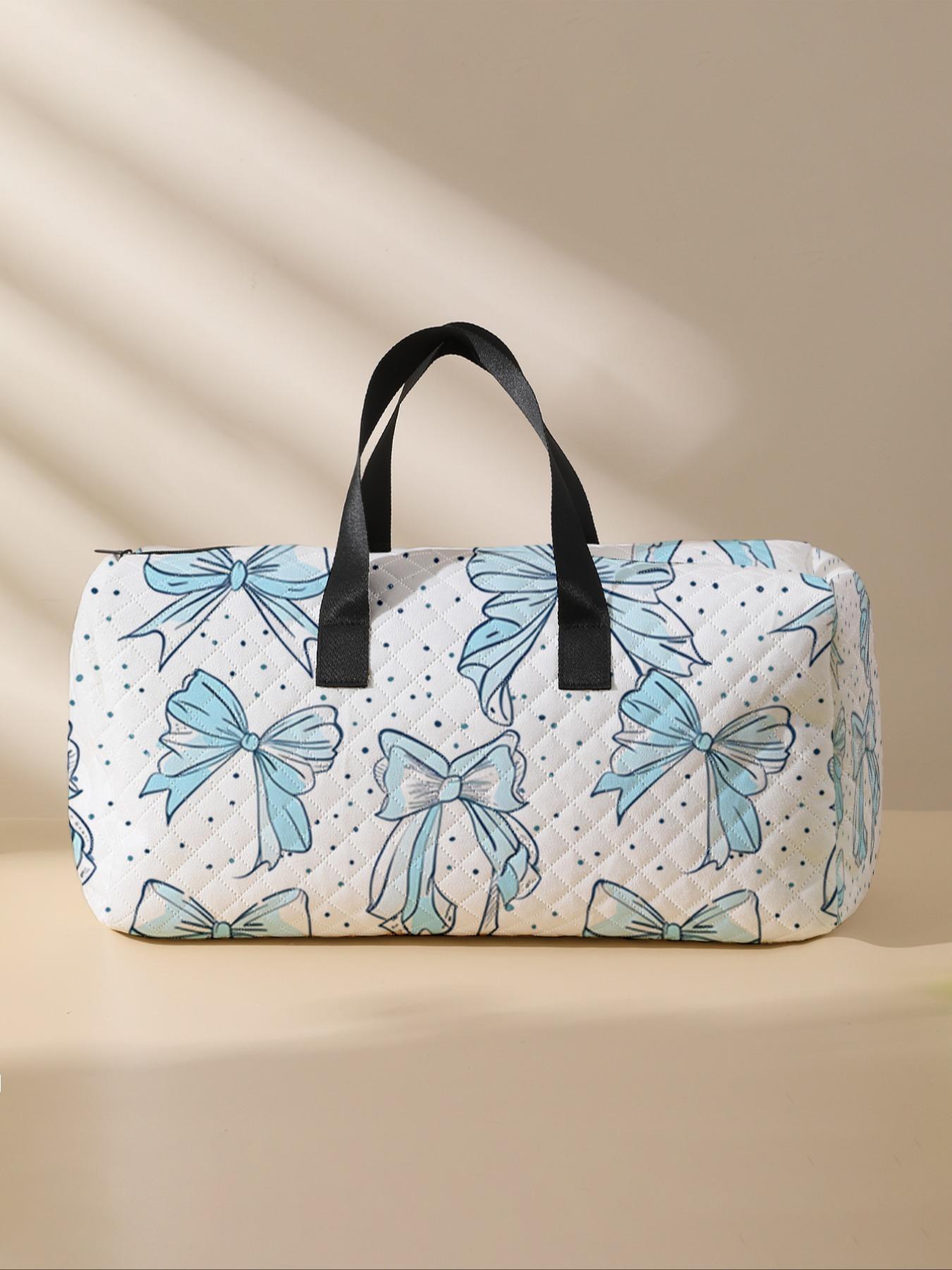 2024 New Style Quilted Bow Pattern Duffle Bag, Large Capacity Travel Bag, Portable Overnight Duffel Bag with Shoe Storage, Fashionable Travel Bag for Women & Girls