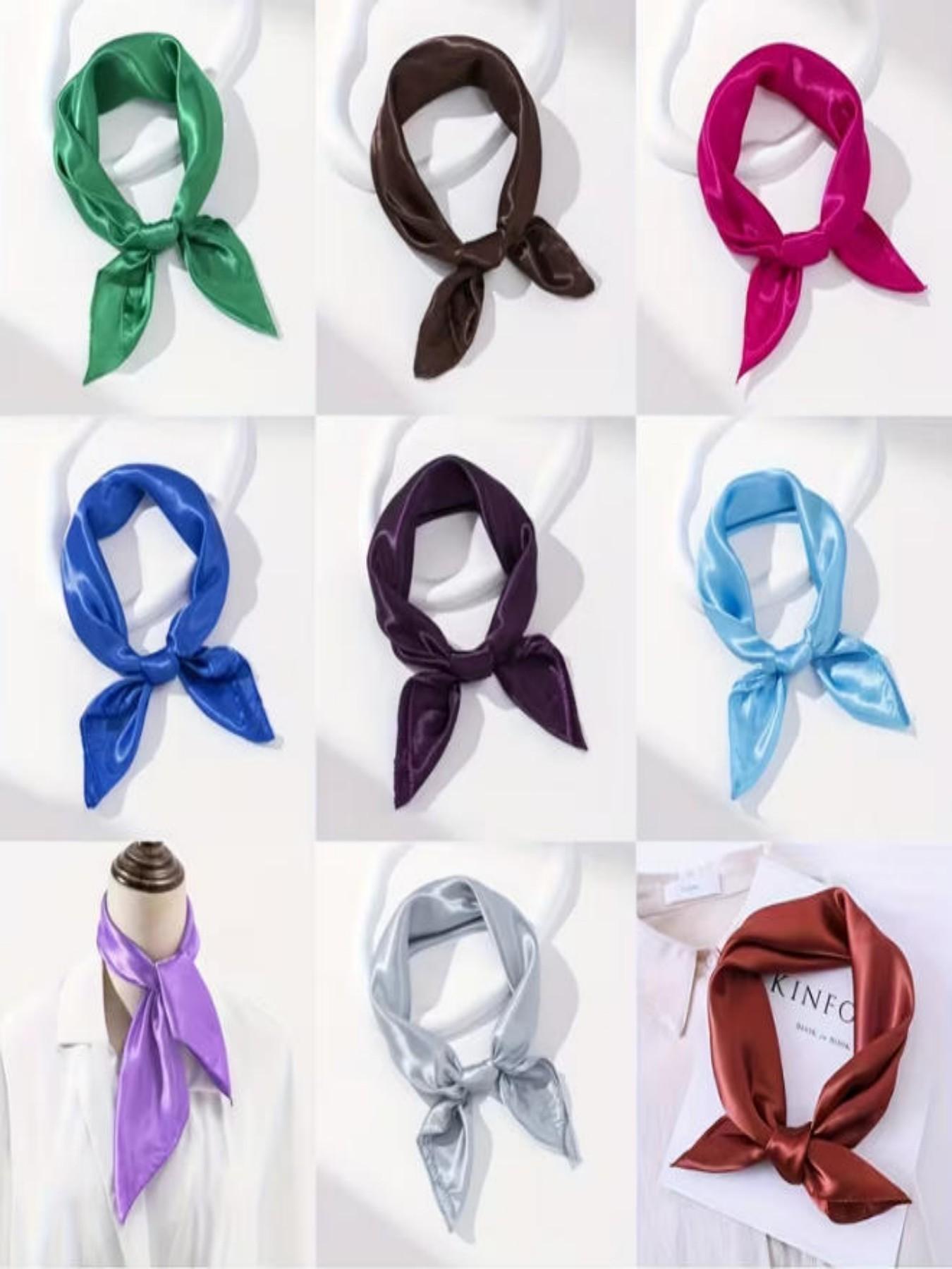 1pc Solid Color Silk Scarf for Women, Versatile Hairband, Necktie, Dance Performance, Spring Summer Fashion Accessory, Random Color