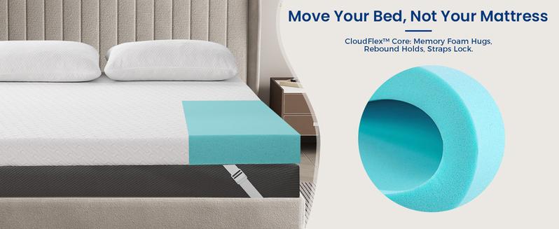 3-Inch Mattress Topper Queen Size,Cozy Gel Memory Foam Cooling Pad White (with Removable & Washable Bamboo Cover) Bedding Sleep