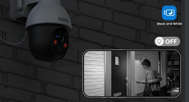 AOSU Solar Security Camera Wireless Outdoor with Panoramic PTZ, Human Auto Tracking, 2K Night Vision, Light and Sound Alarm, 2-Way Audio, Compatible with Alexa/Google Assistant for Home Surveillance