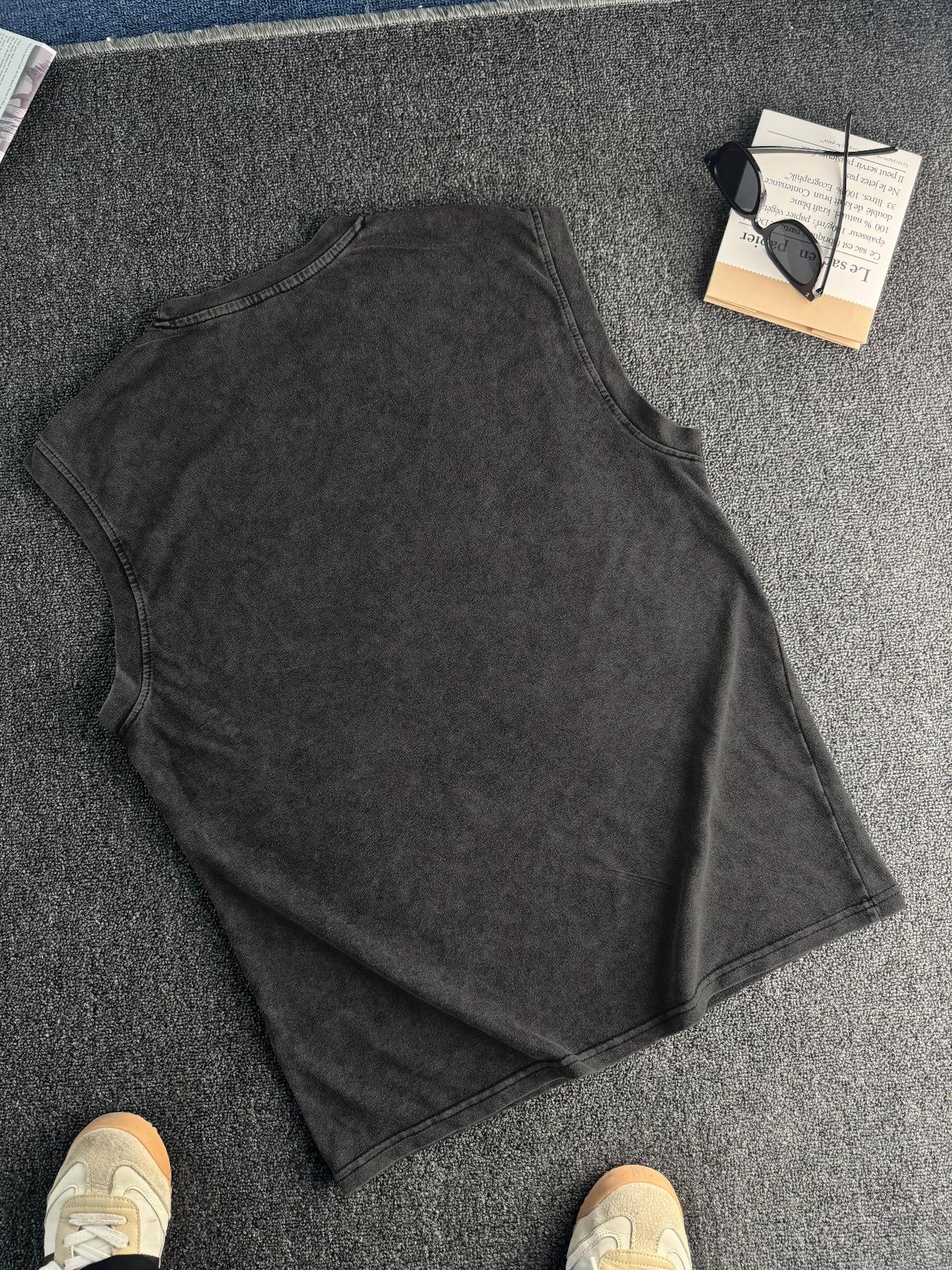 Men's Vintage Cotton Vest, Round Neck Sleeveless Casual Summer Top, Fitted Fashionable Design, Moderate Fabric Thickness