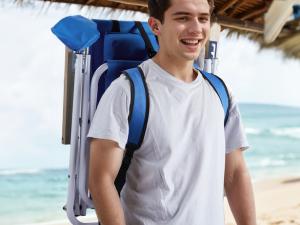 Folding Beach Chair Adjustable Headrest w/4 Flexible Tilt Angle, Cup Holder Portable High Strength Cleanable Fabric, for Sand Camping Lawn Concert Travel Festival