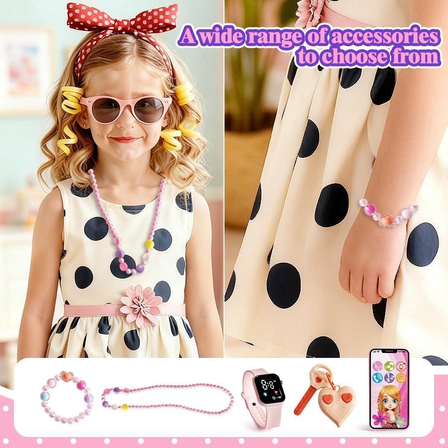 Princess Role Play Toy Set, Pretend Play Accessories, Role Playing Accessories for Girls Aged 3-8, Includes Realistic Makeup, Phone, Watch, Lipstick & Wallet, Christmas & Birthday Gift