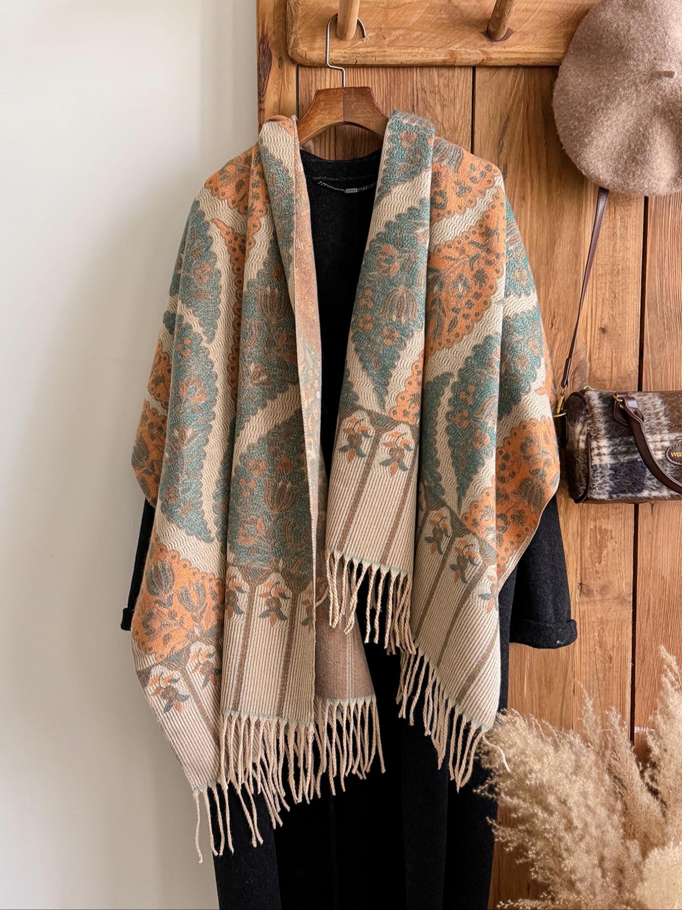 Cozy Ethnic Print Boho Style Scarf for Fall & Winter, Soft Woven Shawl for Men Women Daily Wear, Casual Fashion Accessory