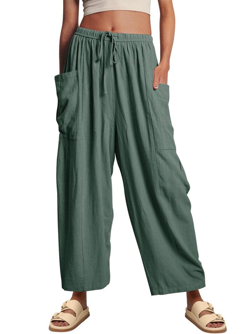 Women‘s Wide Leg Pants Casual Loose Beach Palazzo Harem Pants with Pockets Boho Style Summer Modest Clothing Trouser 2025 Trendy Outfit Plus Size Outdoorfun dealsforyoudays