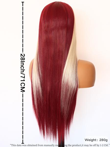Burgundy With Blonde Highlights Lace Front Wig, Wine Red 13x4 Lace Front Wig,Heat-resistant Synthetic Fiber Wigs,Cosplay Halloween Party Use (28 Inch)
