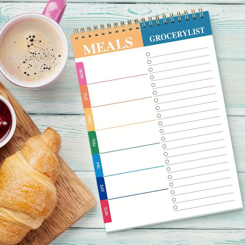 Weekly Meal Planner Board 5.6x8.5 Inches 90 Pages Spiral Bound Planner, Daily & Weekly Plan Organizer, Convenient Grocery List Tear-Off Sheets