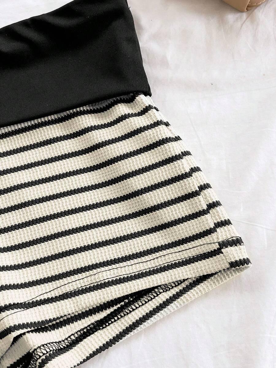 2-Piece Striped Knit Crop Top & Shorts Set, Boho Matching Set, Boho Style, Party Wear, Valentine's Day, Date Night, Beach, Fall Fashion, Beach Outfits Set