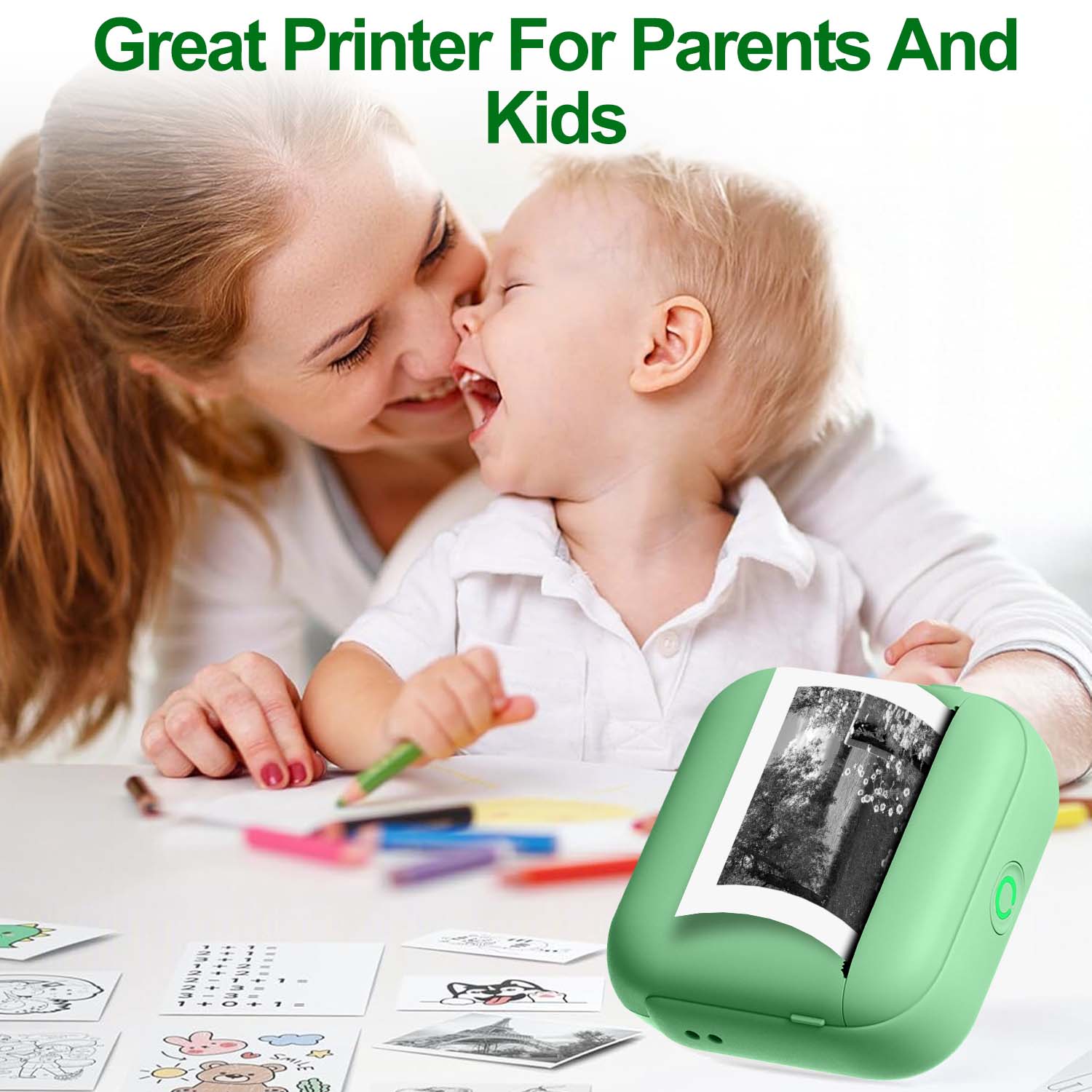 Portable Mini Printer, Rechargeable Thermal Printer, Wireless Thermal Printer for Photos and Labels, Compact Design, Home and Office Use