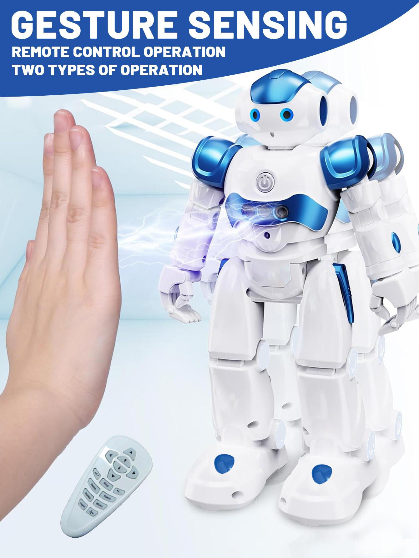 Programmable Robot Toy with Wireless Remote and Gesture Sensing, Smart Rechargeable Robot with Lights, Music, Dance, Gift for Kids Ages 3-9