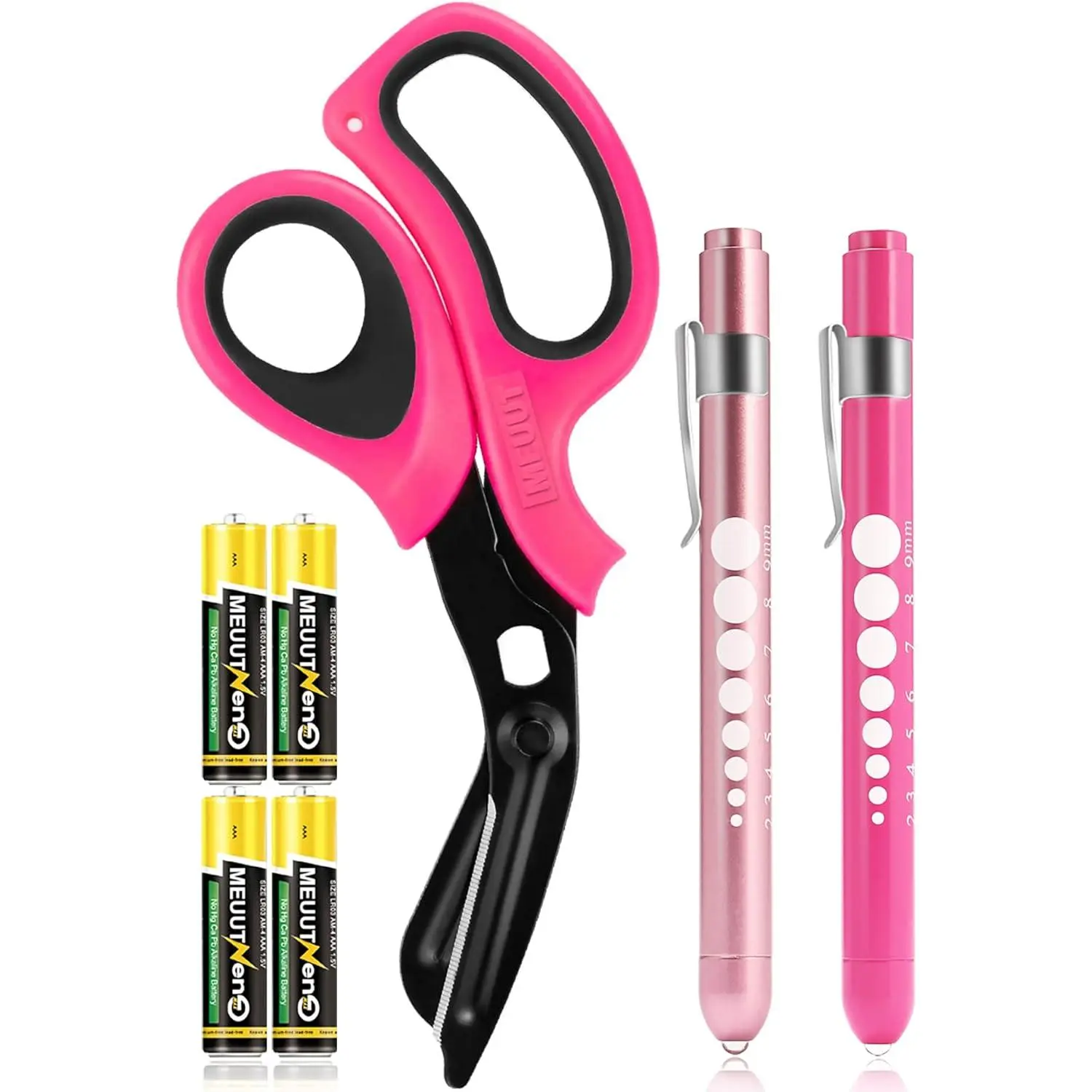 3-Pack Medical Scissors & Cutting Supplies - Patented Trauma Scissor, 2 LED Penlights with Pupil Gauge, 8-Inches Bandage Shears for Nurses, Outdoor & Firefighting Use