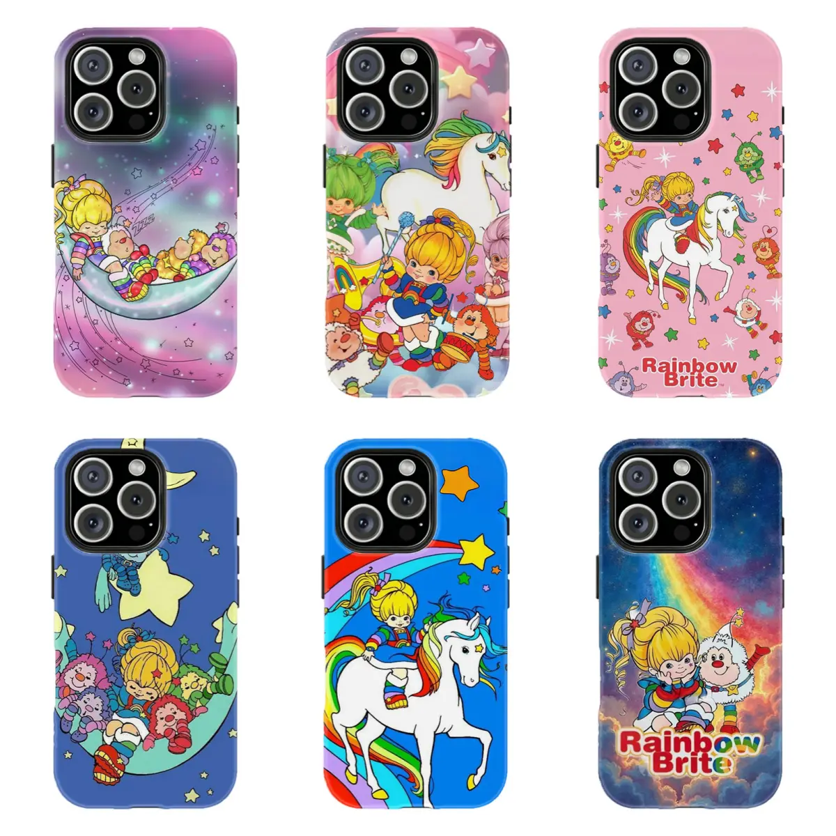 Rainbow Brite 90s Cartoon Custom Smartphone Case, Pastel Rainbow Star Moon Unicorn Print Hard Shell, Handheld Phone Accessories for iPhone 17 ProMax 16 15 14 13 12 11 & Samsung S22 S23 S24 S25 S26 Ultra, Cute Gift for Her