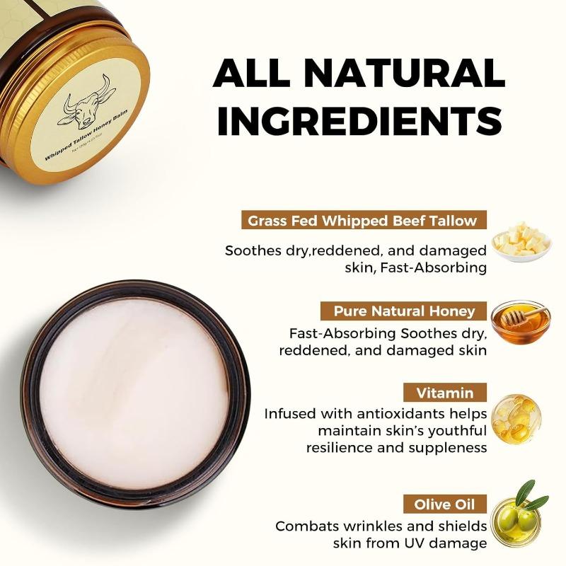 Beef Tallow Cream, Butter Honey Moisturizing Cream, Nourishing and Hydrating Face Cream, Body Lotion Suitable for All Over the Body, Moisturizer Cream