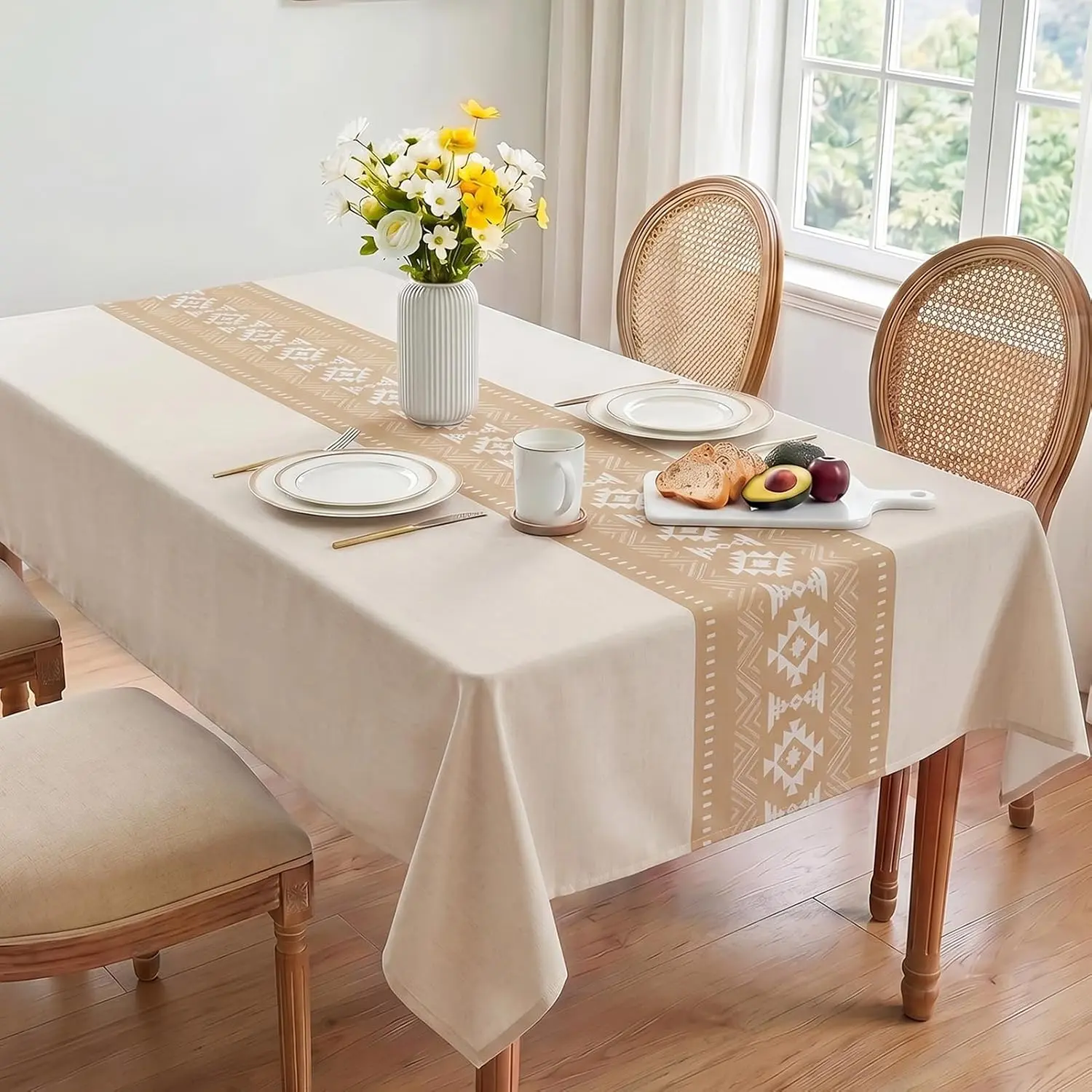 pickyNproud Multi-Size Heavy-Duty Waterproof Wipeable Faux Linen Tablecloth - Wrinkle-Free Rectangle Desk Protector for Dining Room, Home & Party Decor (Solid/Floral Options)