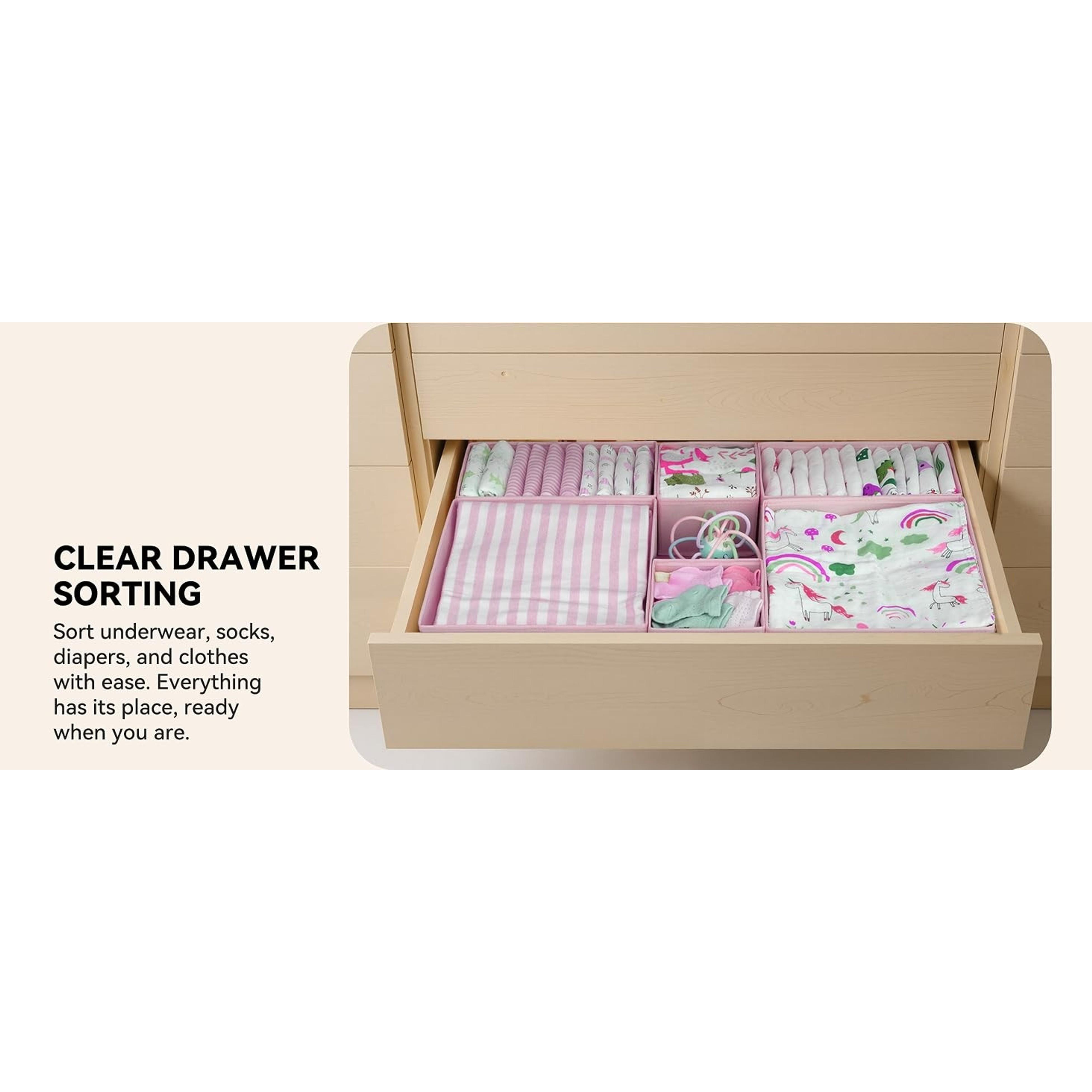 Drawer Organizer Clothes, 6 Pack Dresser Organizer Bins for Nursery, Closet Organization and Storage Dividers for Clothing, Baby Clothes, Underwears, Pink
