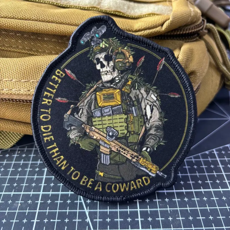 Skull Warrior Patch, Hardcore Military Theme Velcro Badge, Durable Color Print Arm Band, Unique Design, Ideal for Hiking Camping Vest Backpack Decoration
