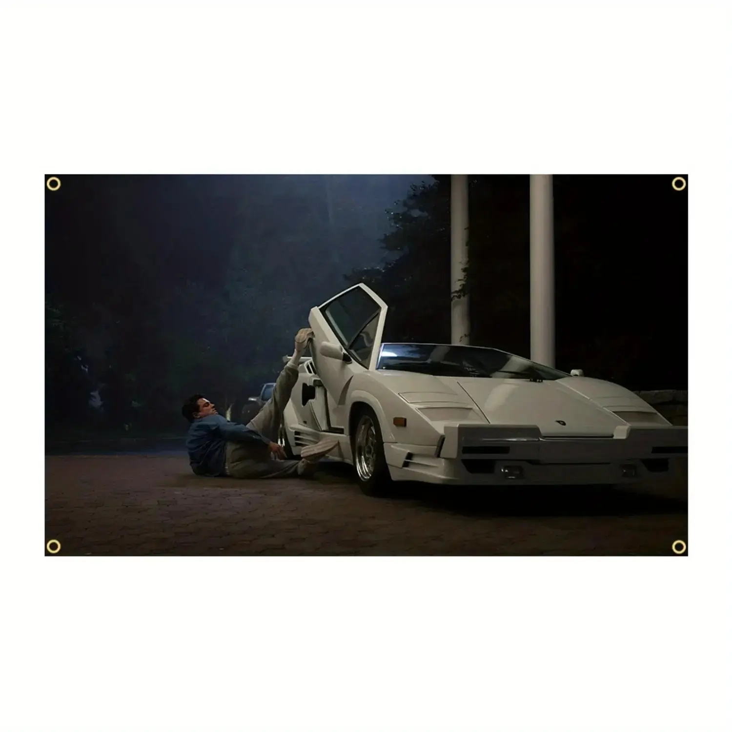 3x5ft (40*60in) Rectangular Printed Traditional Geometric 1989 Countach Car Wolf Of Wall Street Movie Poster Tapestry - Synthetic Meme-Style Humor Graphic Flag Banner, Hanging Polyester Indoor Room Art for Adult Man Cave, Unique Hand Washable Home Decor,s