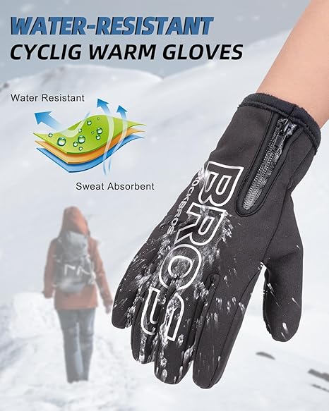 ROCKBROS Winter Cycling Gloves for Men Women Water Resistant Touch Screen Gloves Shock-Absorbing Full Finger Biking Glove Anti-Slip Motorcycle Mountain Bike Gloves, for Fishing, Driving, Golfing