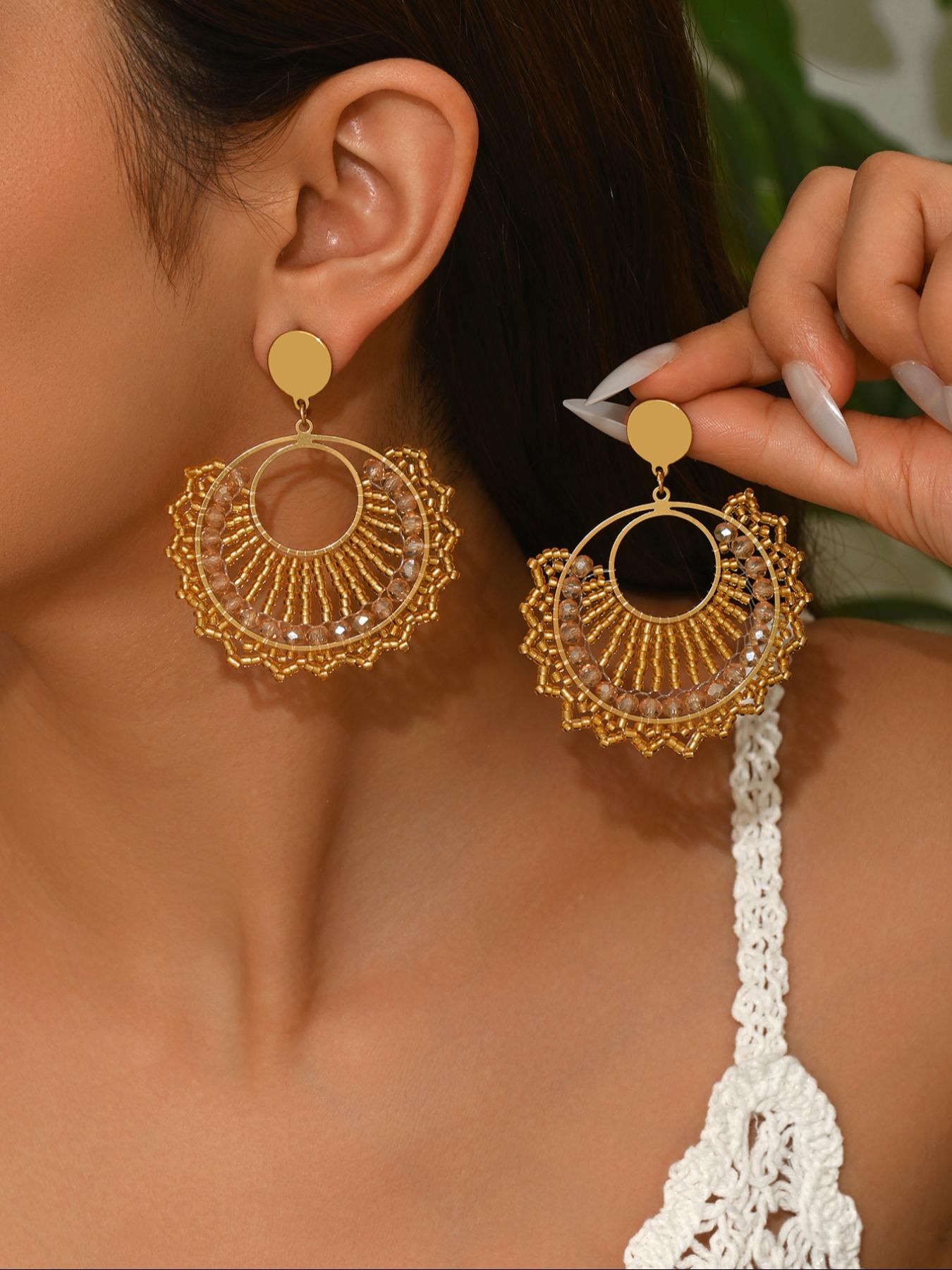 1 pair Boho Style Handmade Beaded Dangle Earrings, Vintage Ethnic Multicolor Jewelry, Perfect for Weddings, Parties, Festivals, Gifts