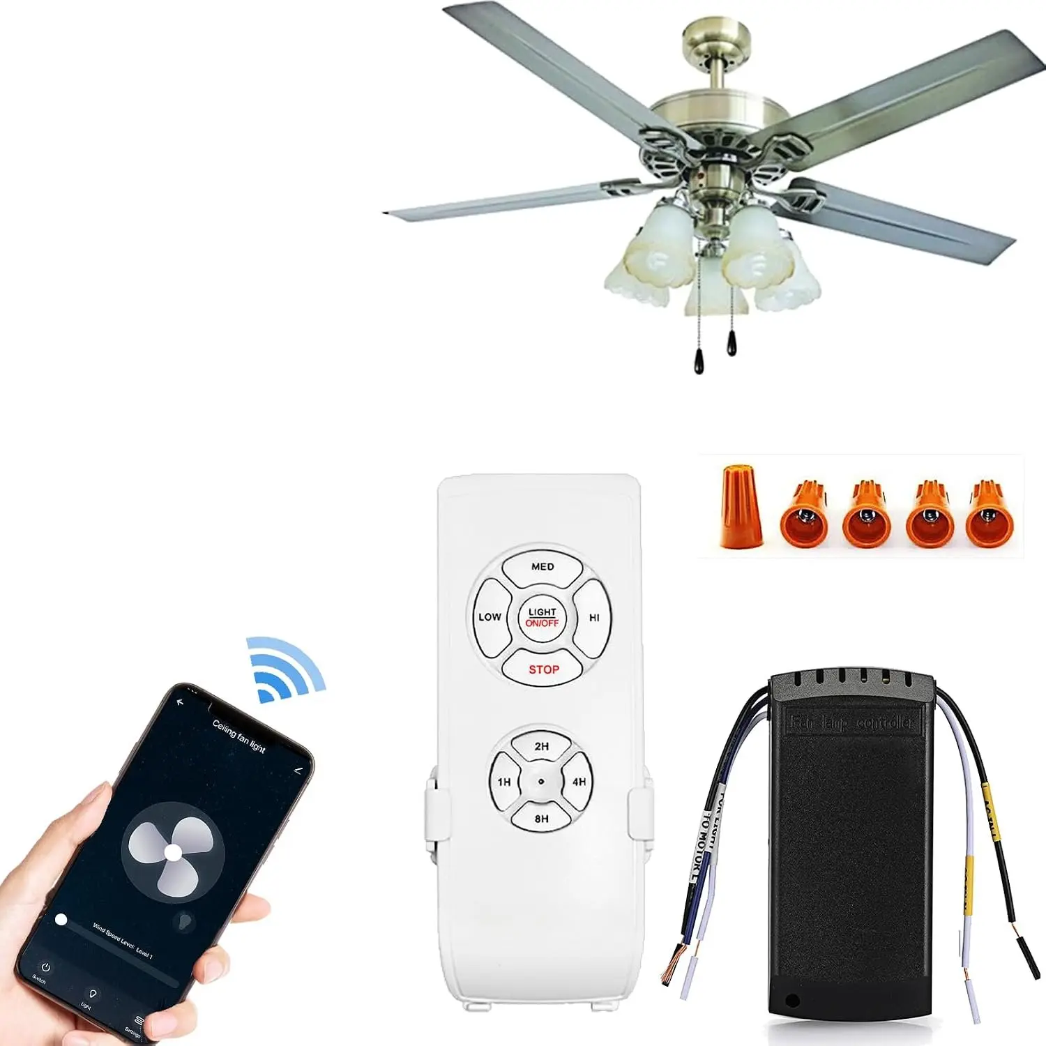 WiFi Ceiling Fan Light Remote Control Kit, Alexa Compatible |  Life APP mute silent control, 3 adjustable fan speeds, 4 timing modes,  receiver kit for ceiling fan light