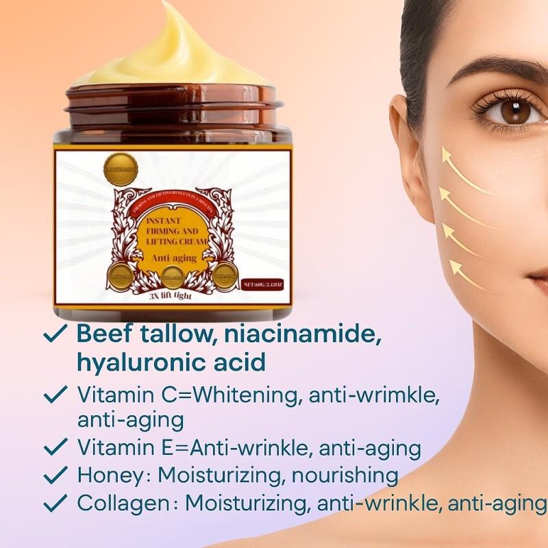 Instant Firming Lifting Face Cream, Smooths Fine Lines, Crow's Feet, Smile Lines, 3 Tightening Effects in 2 Minutes, Rich in Collagen