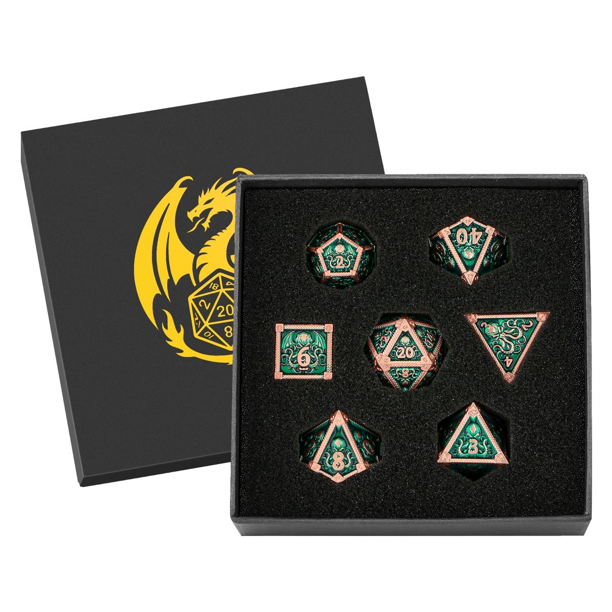 Metal Dice Set, Octopus Pattern, 7 Multi-Face Metal Dnd Dice Set, Dnd Starter Kit, Role-Playing Table Game Accessories