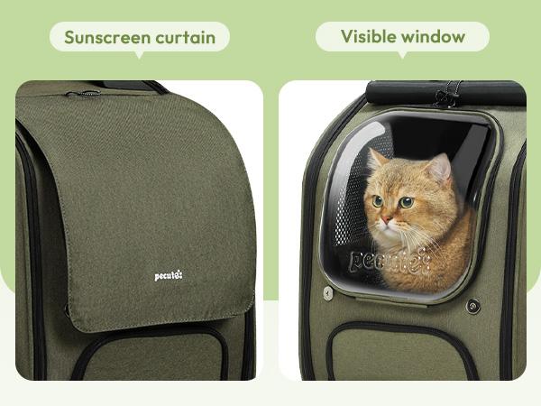 Pecute Cat Backpack Carrier Large Space Bubble Design for Travel Green Gray Khaki Ideal for Cat Lovers Animal Carrier