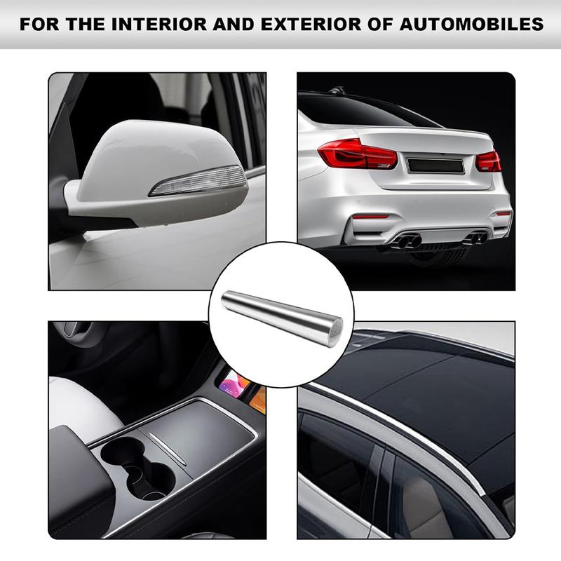 Silver Chrome Vinyl, 12" x 60'' Silver Permanent Vinyl Roll, Chrome Mirror Metallic Silver Adhesive Vinyl for Cricut, No Bubble Mirror, for Car Wrap,Stickers,Decal,Lettering