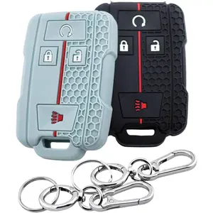 2Pcs 4 Buttons Silicone Smart Key Fob Cover for 2014-2019 GMC Canyon Sierra Yukon Chevrolet Chevy Colorado Silverado Suburban Tahoe (Black/Mint Green)