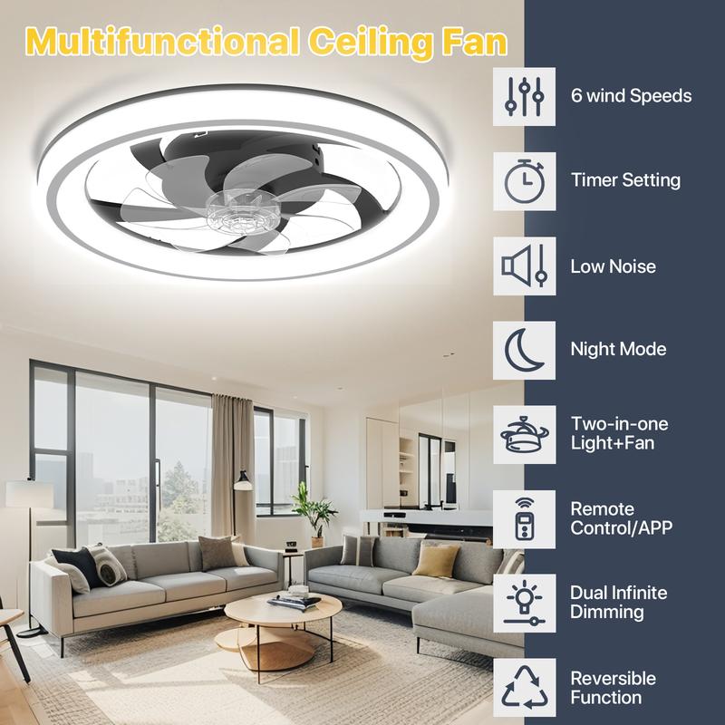 GLITGATE Multifunctional Ceiling Fan Light with 3 Color Temperatures 6 Speeds Low Noise Timer Setting & Remote Control for Bedroom Living Room Bathroom GLITGATE Multifunctional Ceiling Fan Light with 3 Color Temperatures 6 Speeds Low Noise Timer Setting & Remote Control for Bedroom Living Room Bathroom