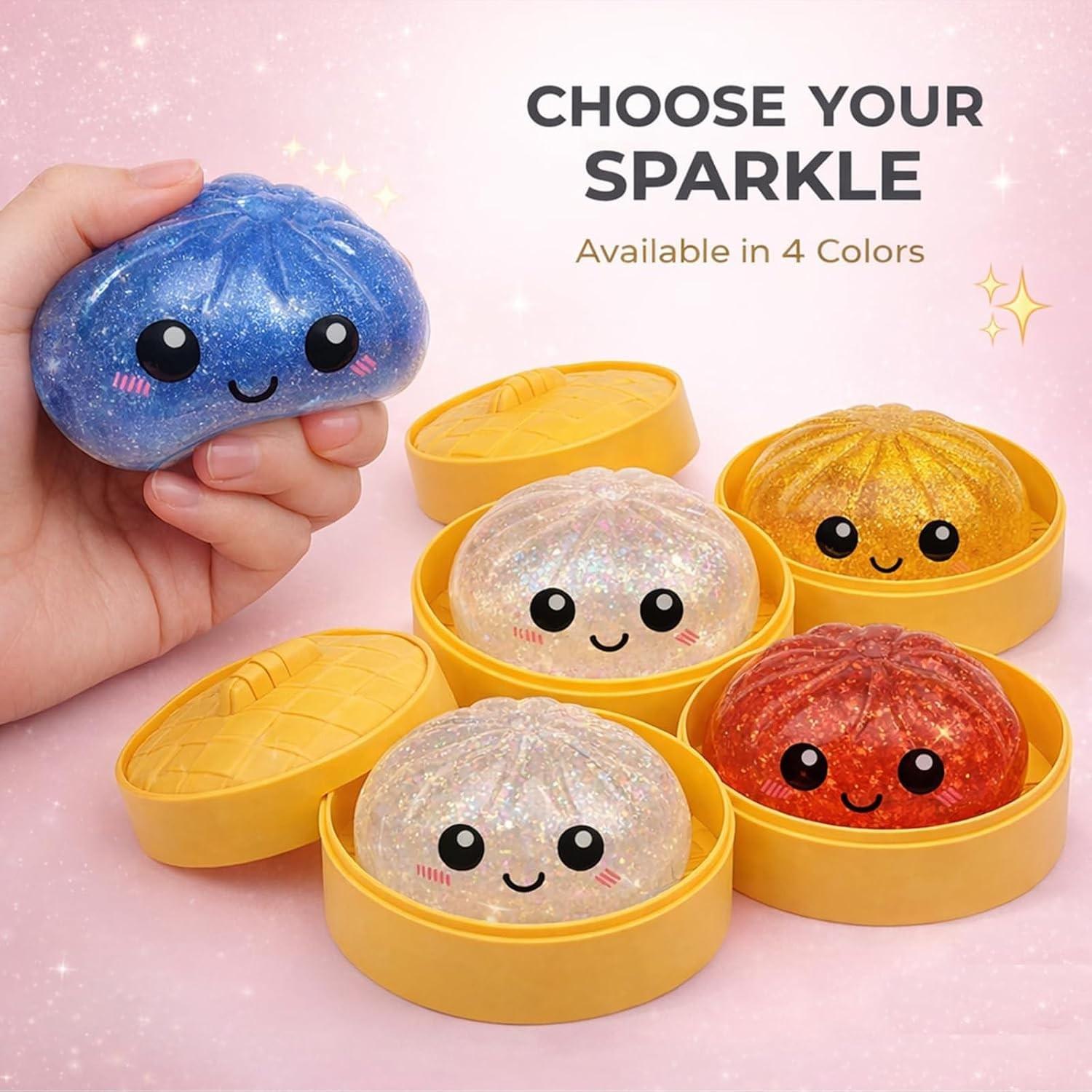 Flashy Dumpling Soft Candy, Random Glitter Box, 4 Color Dumpling Toys, Stress Relief Dough Toy, Giant Glitter Dumplings, More Surprises, One Piece