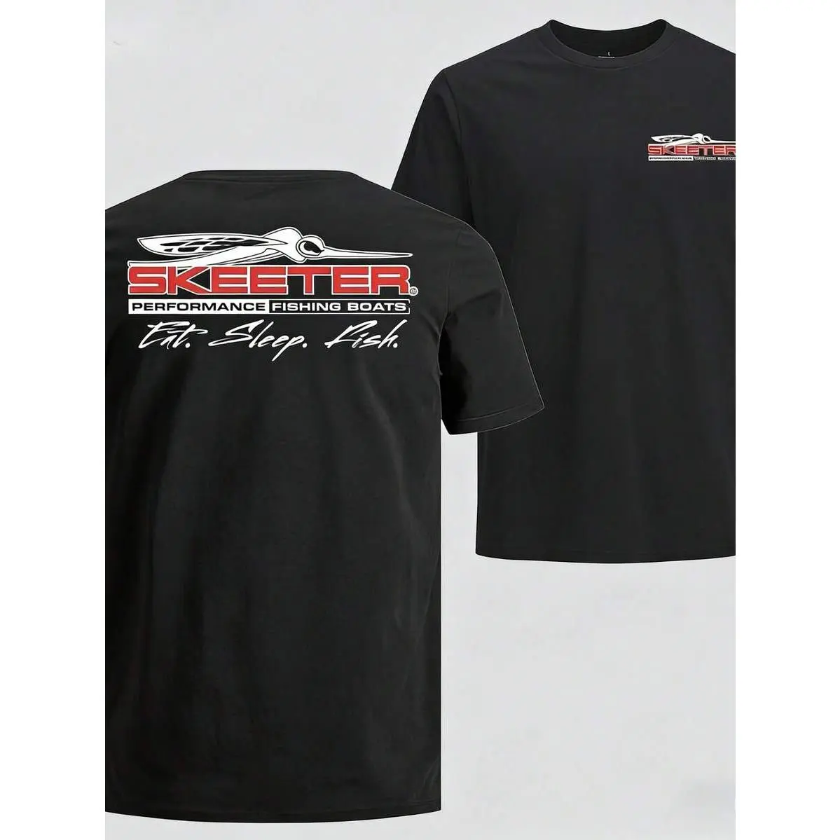 Skeeter Performance Fishing Boats T-Shirt 2 Sided - Eat Sleep Fish Graphic For Anglers & Boat Lovers, Perfect Fishing Lifestyle Apparel, Casual Crew Neck Tee