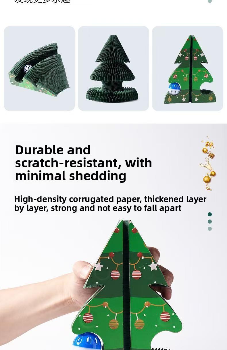 Christmas Standing Wall-mounted Wear-resistant Non-abrasive Foldable Cat Toy for Self-entertainment and Relaxation Christmas Tree Accordian Cat Scratch Board