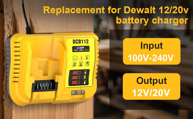 Amityke DCB112 Replacement for Dewalt 12V/20V Lithium High Capacity Battery Charger with Safety Protection System & LED Status Lights