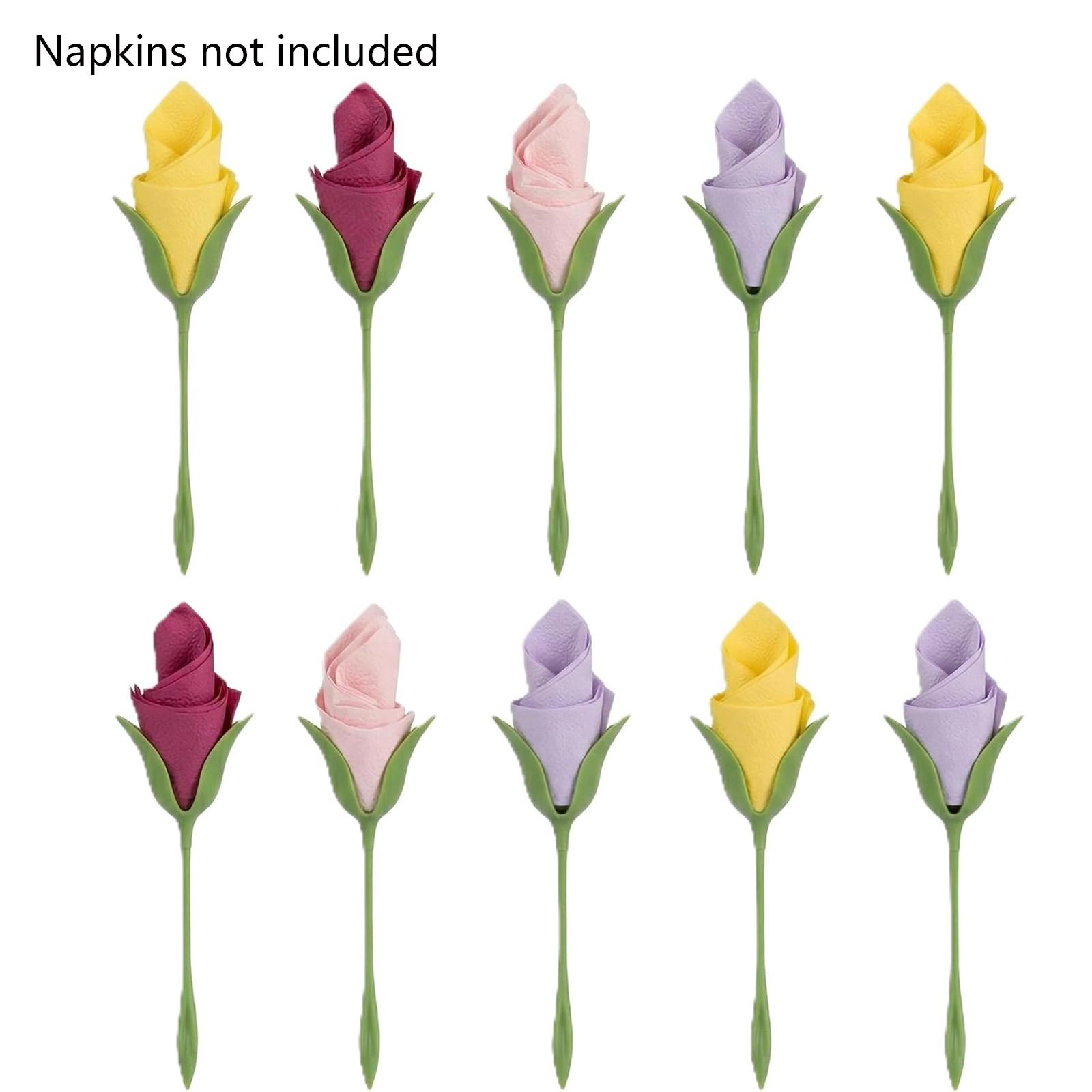 10 Pack Rose Napkin Holders, Bloom Napkin Holders for Tables, Rose Napkin Holders Flower Napkin Rings, Origami Flower Tools Suitable for Wedding Banquet Dinners