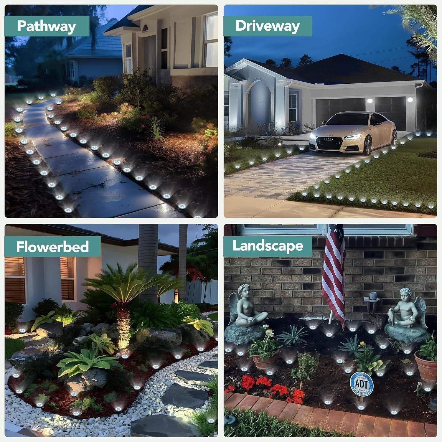 Solar ground lights, Lawn Lights, and Patio Lights — Automatic On/Off, Waterproof Design; Solar Outdoor Light Suitable for Landscape Lighting, Pathways, Courtyards, Patios, Lawns, Pools, and Sidewalks (12-Pack) Solar Outside Lights