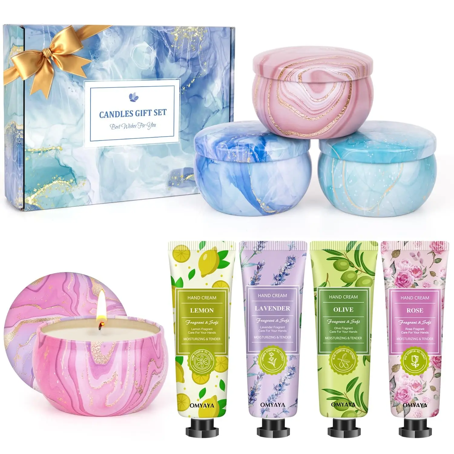 Candles Gift Set & Hand Cream Lotion Set (8 Pack), Ideal for Birthday, Teacher Appreciation, Christmas, Stocking Stuffers for Mom, Friend, Coworker