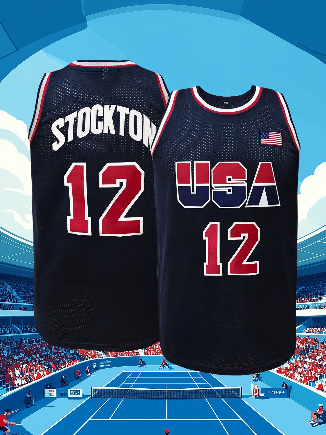Iconic 90s USA #12 Stockton Retro Basketball Jersey | Embroidered Mesh Classic Sports Jersey