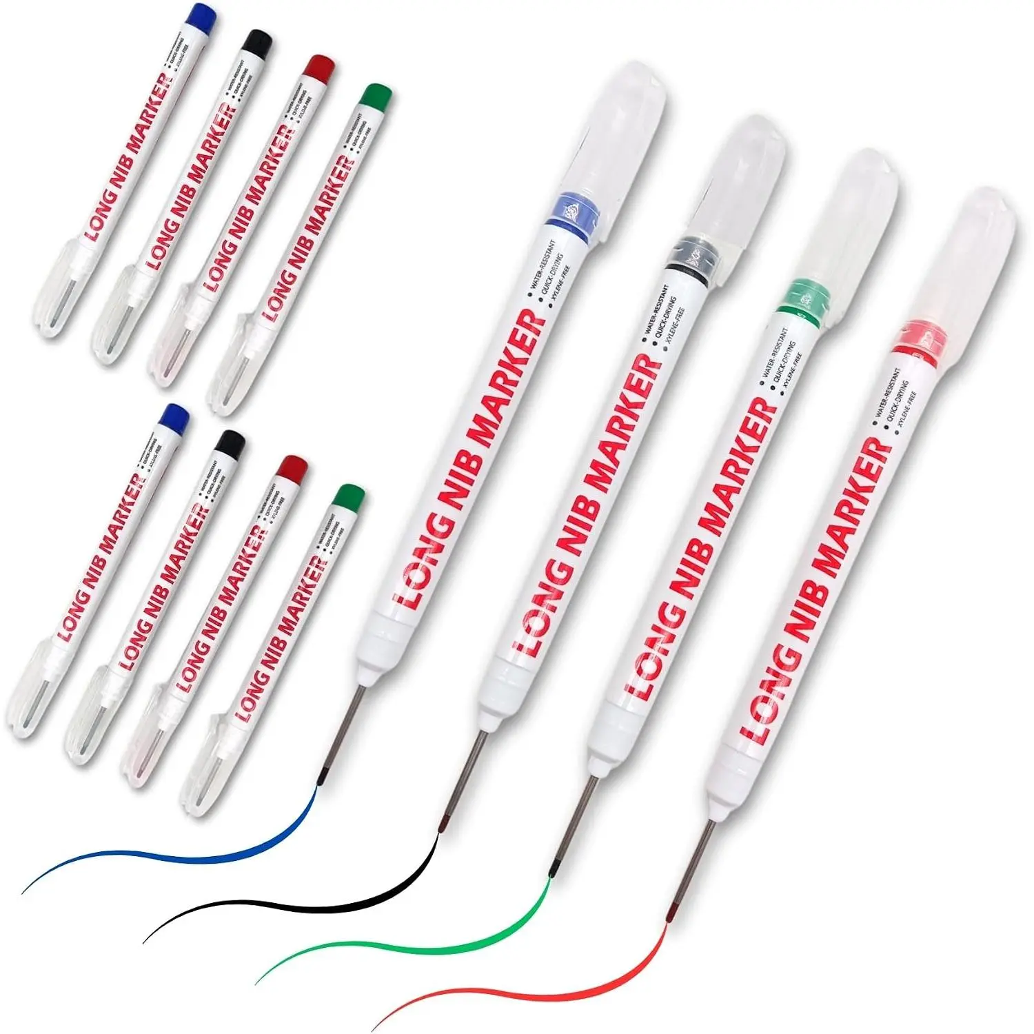12 count 22mm Long Nib Deep Hole Marker Pens, Long Nose Permanent Markers | Quick-dry permanent ink deliers clear, lasting marks  , metal, plastic, and construction surfaces in tight spaces