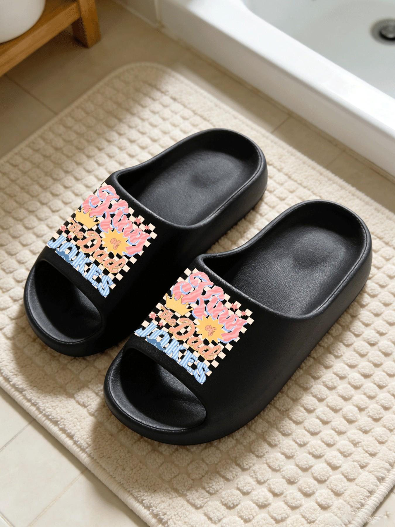 King of the Dad Jokes Dad Jokes King Checkerboard Print Coconut Sandals Cloud-Feel American Retro Fun Trendy Style Unisex Father's Day Funny Gift Daily Wear Thick Sole Non-slip Soft Comfortable All-Season Home Bathroom Outdoor