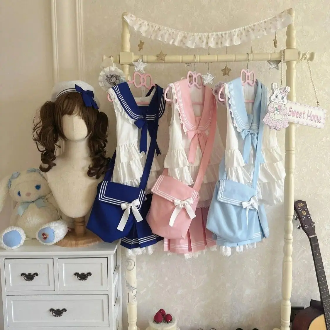 2025 Summer Sweet Sleeveless Ruffle Sailor Suit 2 Piece Sets Women Y2k Design Mini Skirt Suits Female New Bow Lace Chic Outfits