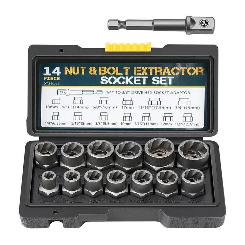 14 Counts Bolt Extractor Tool Set, Impact & Nut Remover, Stripped Lug Remover, Drive Rounded Bolt Remover, Damaged Frozen Universal Impact Bolt