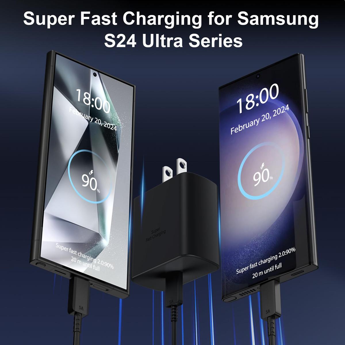 Keai 45W Super Fast Charger, USB C Power Adapter with 6.6FT Type-C Fast Charging Cable for Samsung Galaxy S25/S24/S23/S22/Note 20 Ultra, iPhone 17/16/15, Mobile Smartphone Accessories