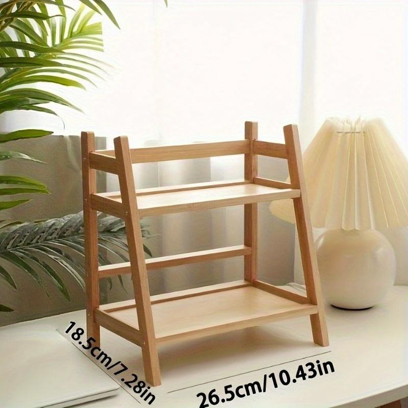 A 2-tier trapezoid cup holder/storage rack, a desktop easy-to-use multifunctional household cup storage bamboo cup rack, with natural wood surface treatment, easy to assemble, suitable for kitchen, dining room, office storage, multifunctional storage rack