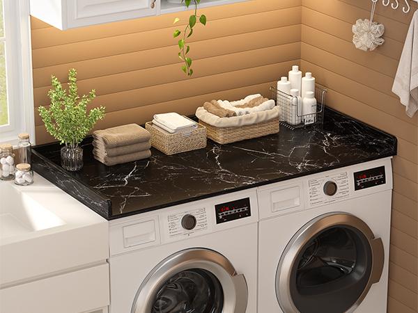 54" x 27.5" Laundry Countertop for Washer and Dryer with Non-Slip Pads，Wood Shelf Topper for Storage and Organization with Round Corner Edge Rails