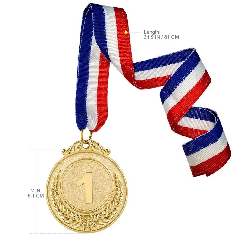 Gold Silver Bronze Metal Award Medals with Ribbon, Winner Ribbons for Olympics Sports Events, Set of 1-3 Pieces, Medals For Awards, Diameter 5.1 Cm